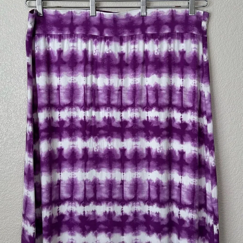 Ava & Viv Boho Purple White Tie Dye Stretchy Maxi Skirt